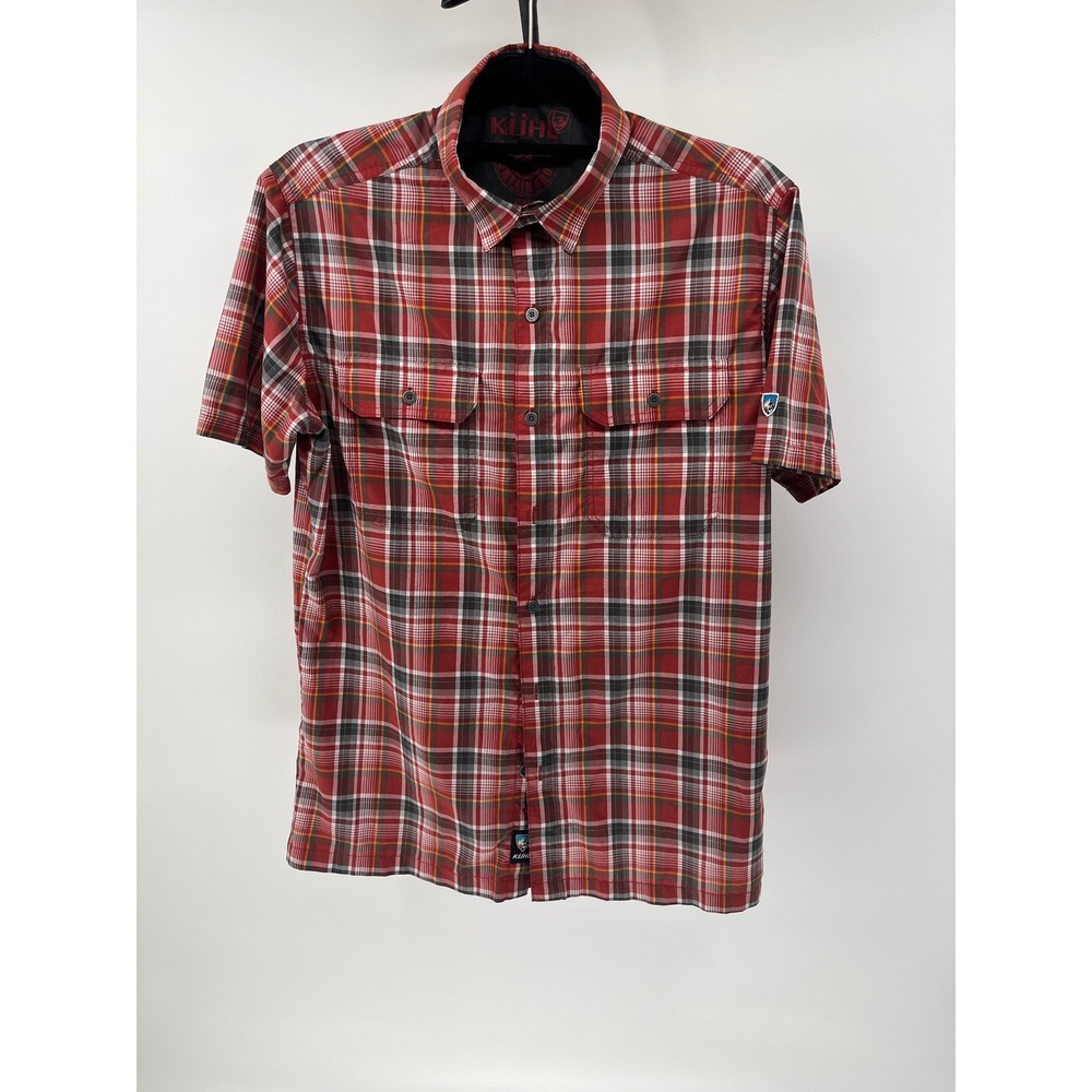 Kuhl Eluxur Mens‎ Small Red Plaid Short Sleeve Button Down Hiking Shirt IONIK